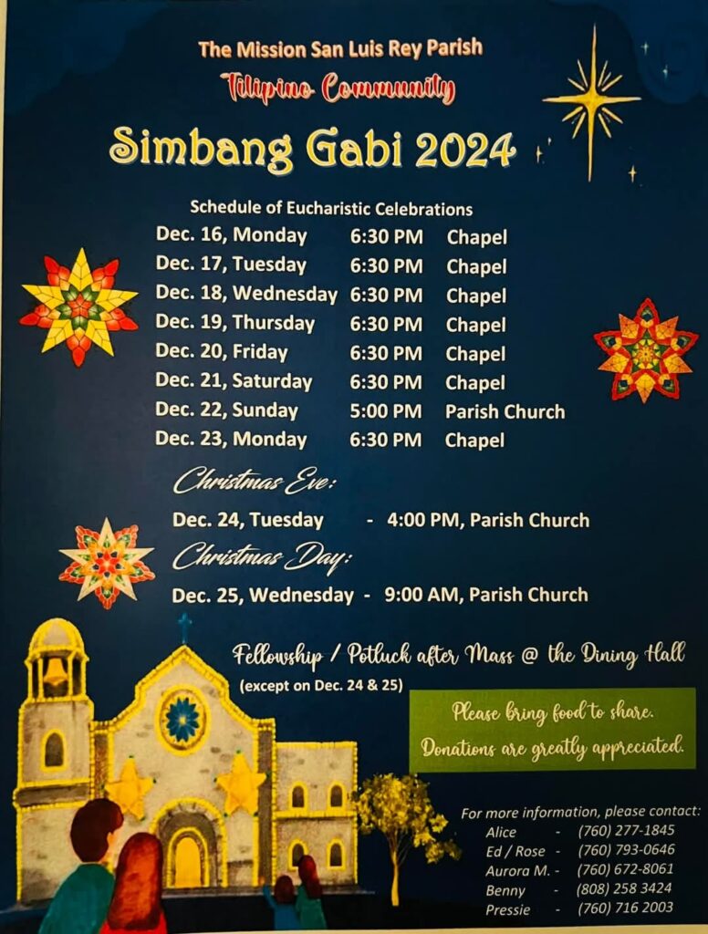 Simbang Gabi Schedule 2024 Mission San Luis Rey Parish